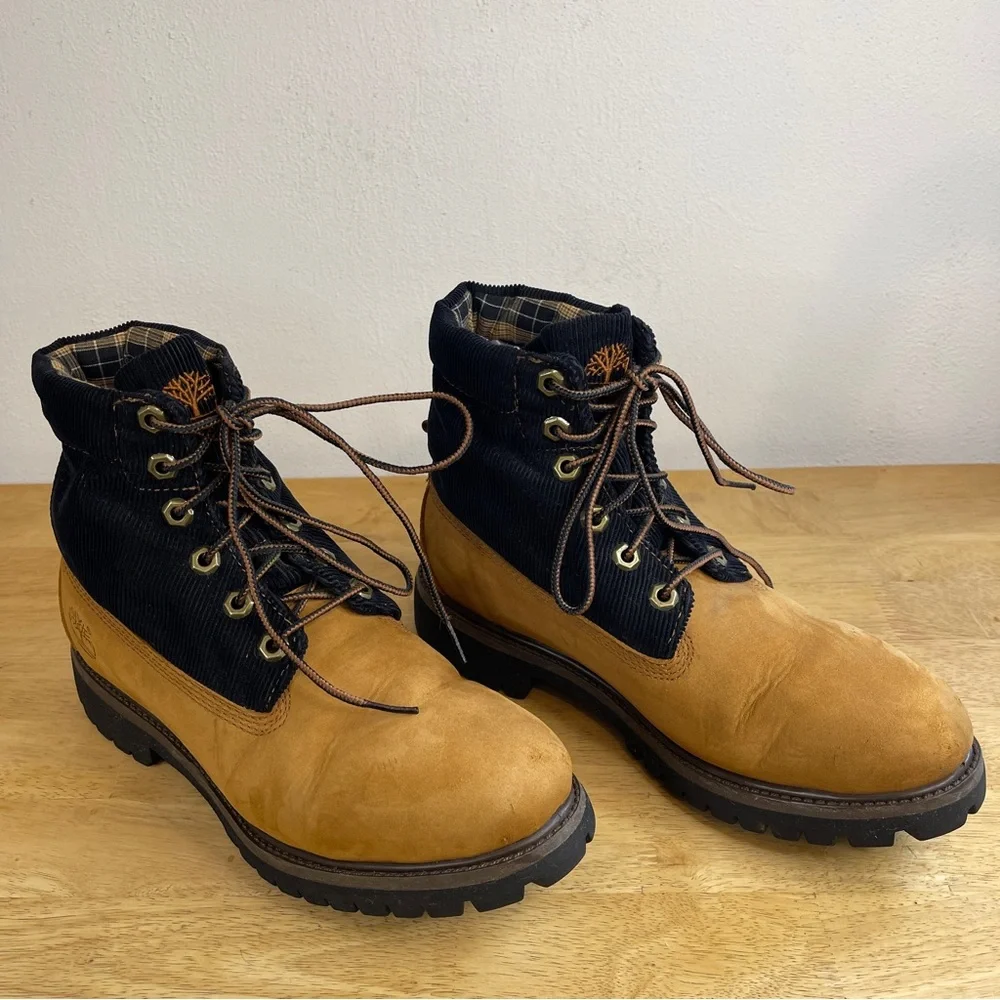 Timberland Wheat and Plaid Nubuck Tan Corduroy Waterproof Winter Boots Size 7